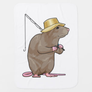 Rat at Fishing with Fishing rod Baby Blanket