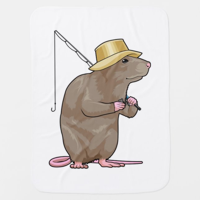 Rat at Fishing with Fishing rod Baby Blanket (Front)