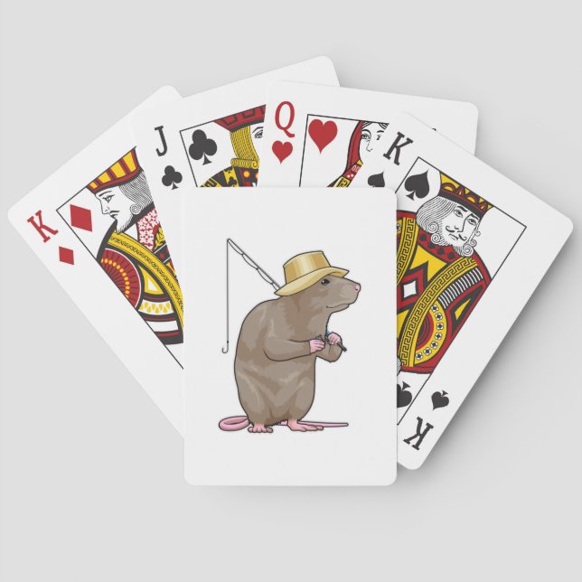Rat at Fishing with Fishing rod Poker Cards (Back)