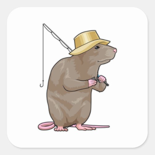 Rat at Fishing with Fishing rod Square Sticker