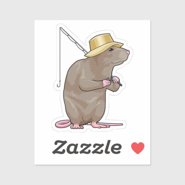 Rat at Fishing with Fishing rod Sticker (Sheet)