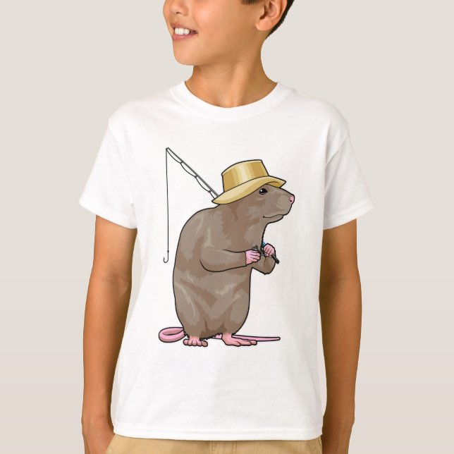 Rat at Fishing with Fishing rod T-Shirt (Front)