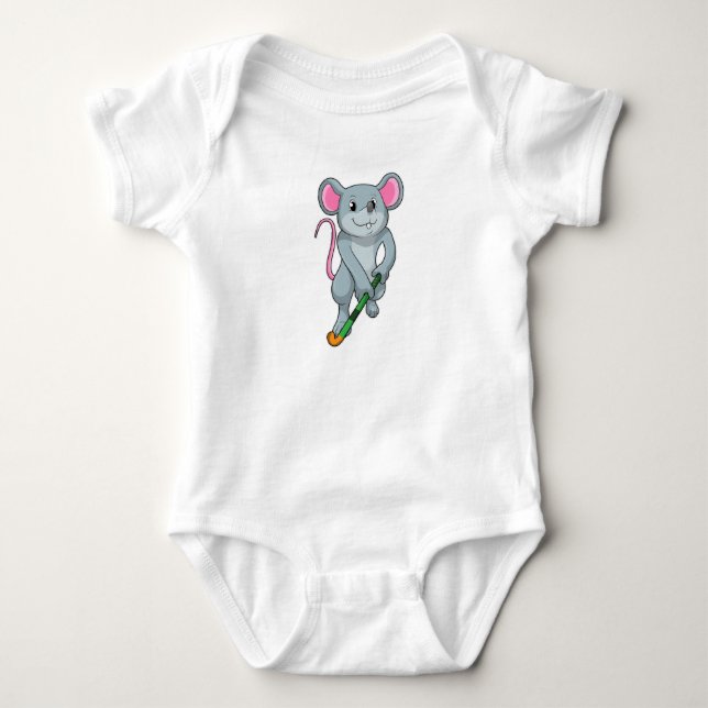 Rat at Hockey with Hockey bat Baby Bodysuit (Front)