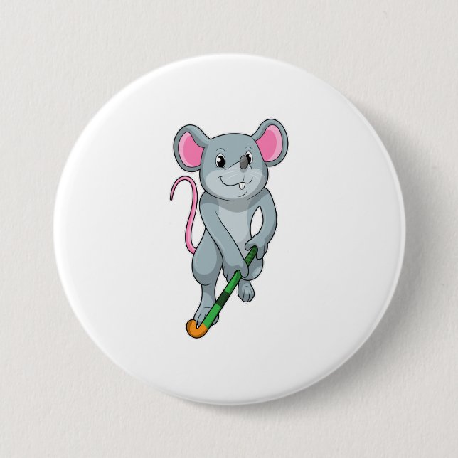 Rat at Hockey with Hockey bat Button (Front)