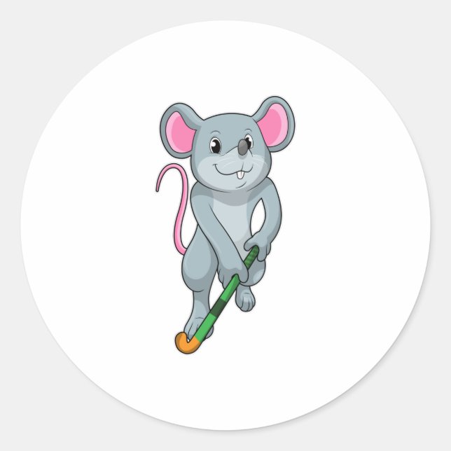Rat at Hockey with Hockey bat Classic Round Sticker (Front)