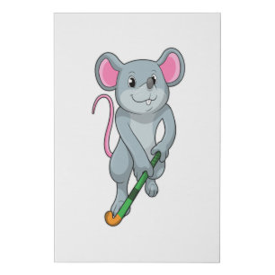 Rat at Hockey with Hockey bat Faux Canvas Print