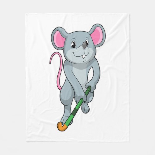 Rat at Hockey with Hockey bat Fleece Blanket