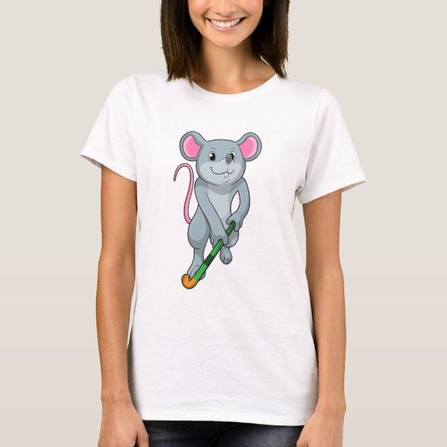 Rat at Hockey with Hockey bat T-Shirt (Front)