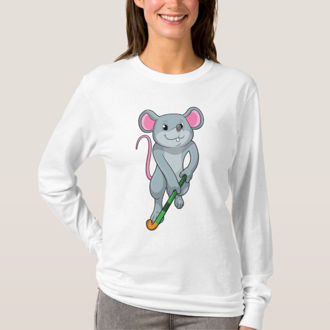 Rat at Hockey with Hockey bat T-Shirt (Front)
