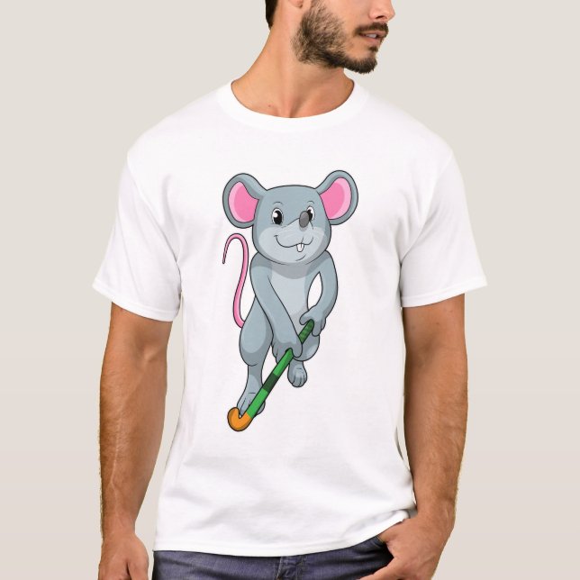 Rat at Hockey with Hockey bat T-Shirt (Front)