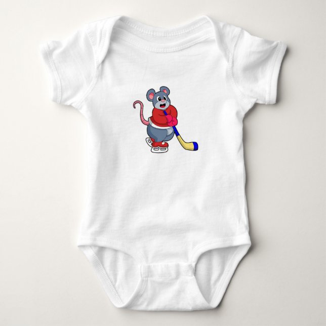 Rat at Ice hockey with Ice hockey stick Baby Bodysuit (Front)