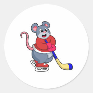 Rat at Ice hockey with Ice hockey stick Classic Round Sticker