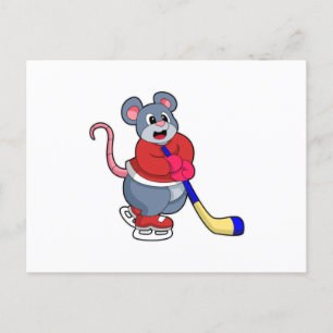 Rat at Ice hockey with Ice hockey stick Postcard