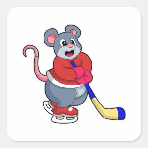 Rat at Ice hockey with Ice hockey stick Square Sticker