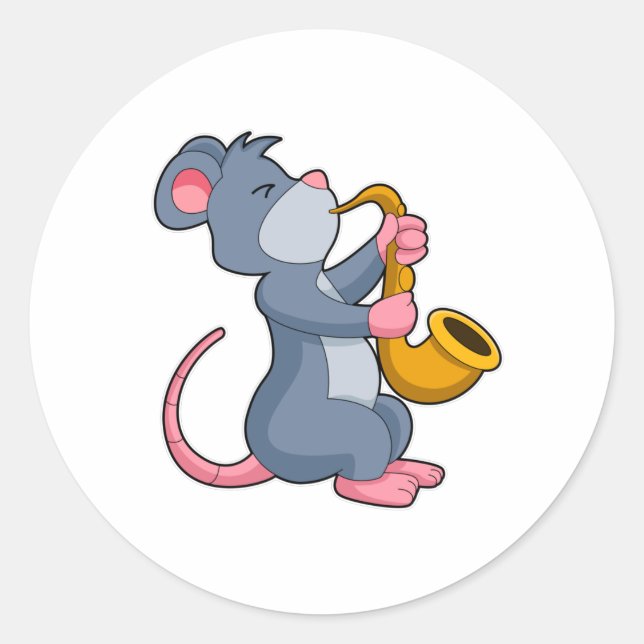 Rat at Music with Saxophone Classic Round Sticker (Front)