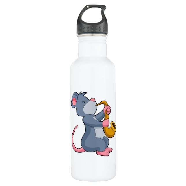 Rat at Music with Saxophone Stainless Steel Water Bottle (Front)