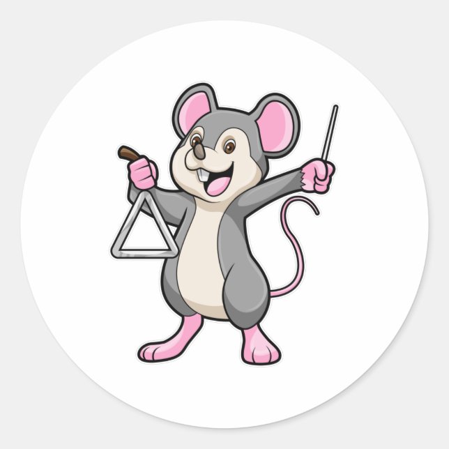 Rat at Music with Triangel Classic Round Sticker (Front)