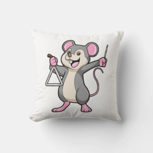 Rat at Music with Triangel Throw Pillow