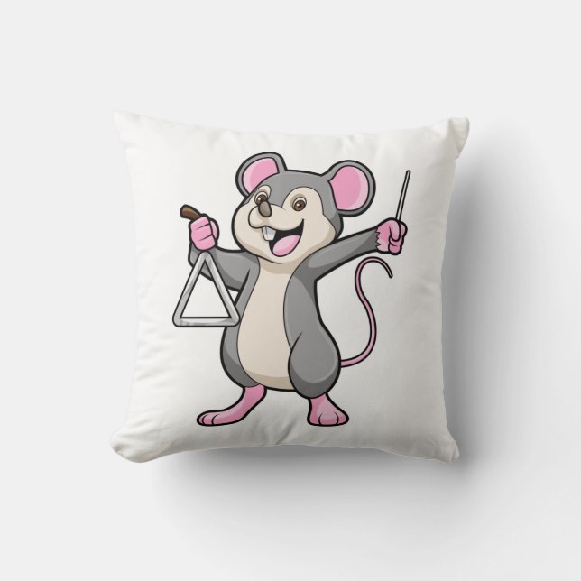 Rat at Music with Triangel Throw Pillow (Front)