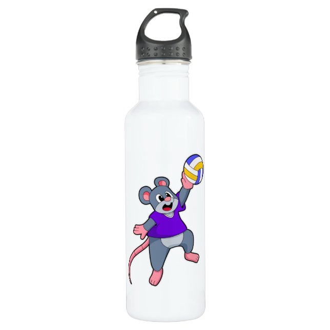Rat at Volleyball Sports Stainless Steel Water Bottle (Front)