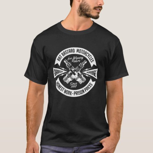 Rat Bastard Motorcycles Crossed Spark Plugs Prison T_Shirt