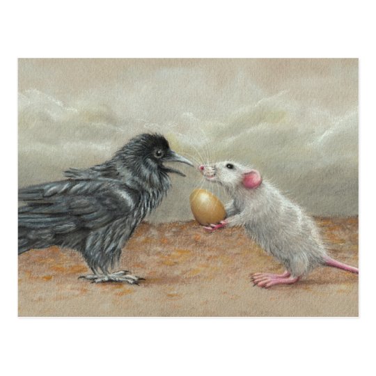 Rat feeding raven egg postcard | Zazzle