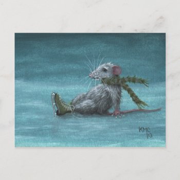 Rat Fell While Ice Skating Postcard by KMCoriginals at Zazzle