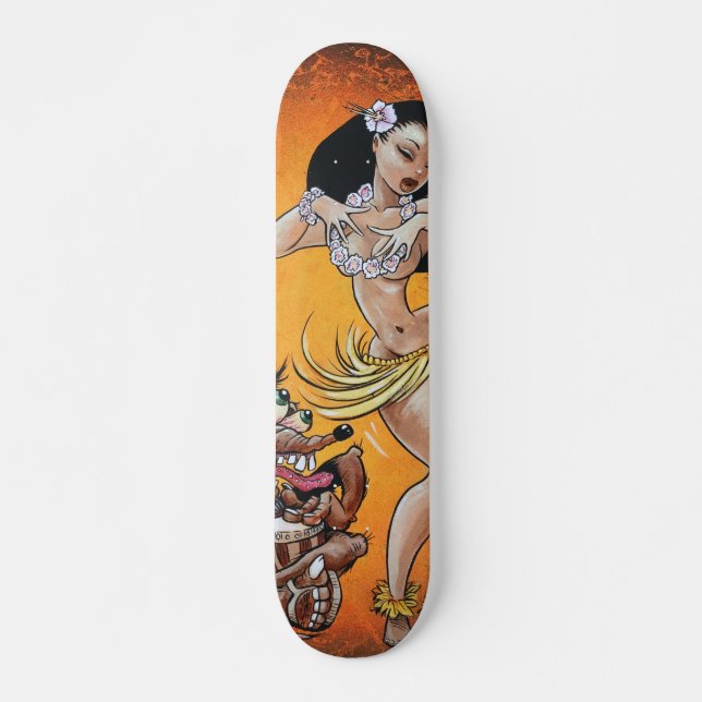 Rat Fink plays for Hula Girl Skateboard Deck (Front)