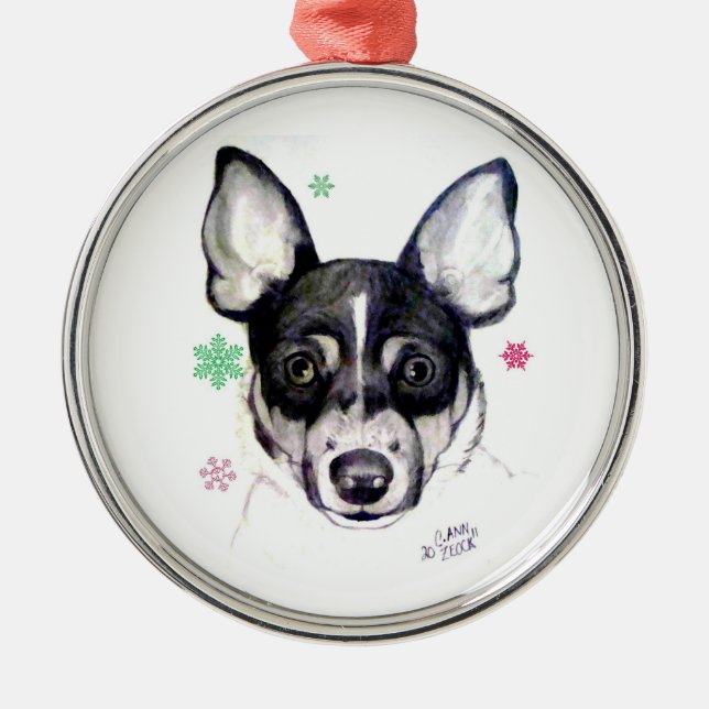 Rat Fox Terrier Christmas Ornament (Front)