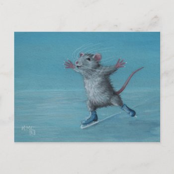 Rat Ice Skating Blue Skates Postcard by KMCoriginals at Zazzle