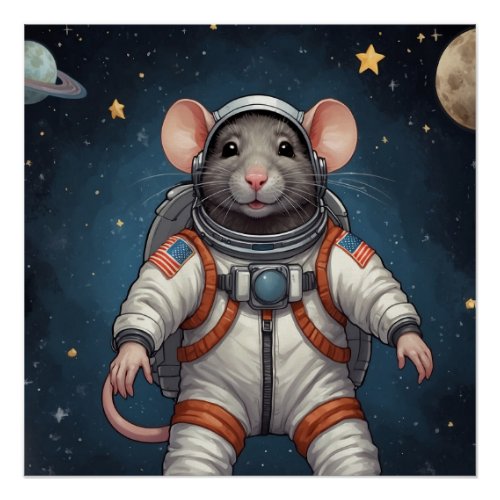 Rat in a Spacesuit Art for Kids Poster