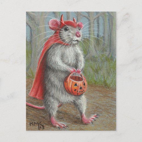 Rat in Devil Costume Halloween postcard