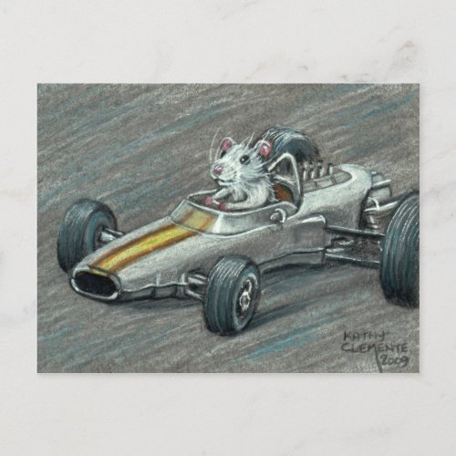 Rat in Race Car Postcard