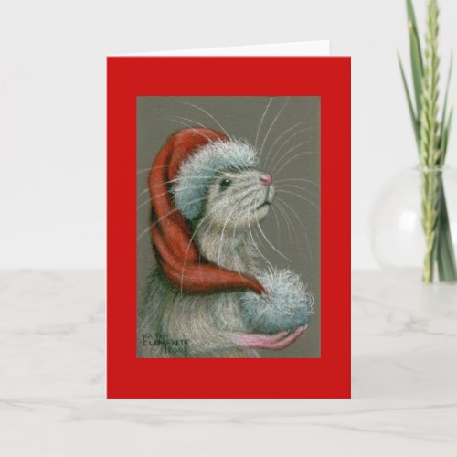 Rat in Santa Hat Christmas Card