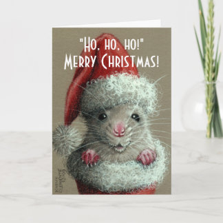 Rat in Santa Hat Stocking Christmas Card