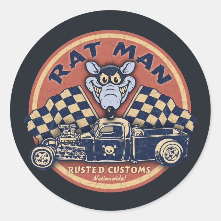 Rat Man Rusted Customs Classic Round Sticker | Zazzle