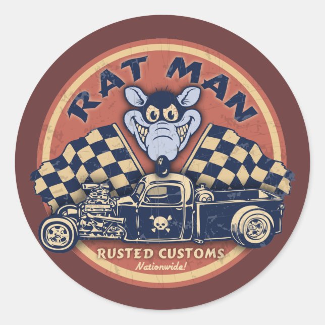 Rat Man Rusted Customs Classic Round Sticker (Front)