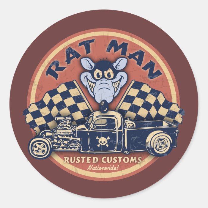 Rat Man Rusted Customs Round Sticker