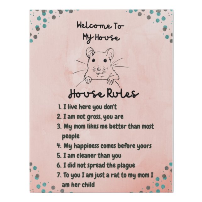 Rat Mom: Pet Rat House Rules Décor Canvas (Front)
