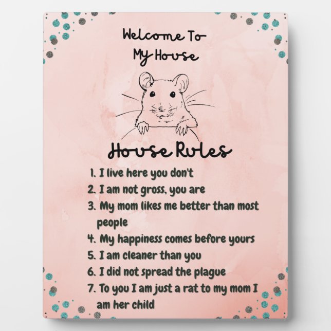 Rat Mom: Pet Rat House Rules Décor Plaque (Front)