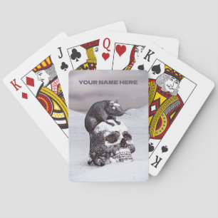 Rat on skull in snow poker cards