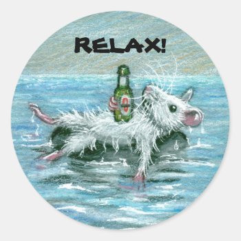 Rat On Tube  Relax! Classic Round Sticker by KMCoriginals at Zazzle