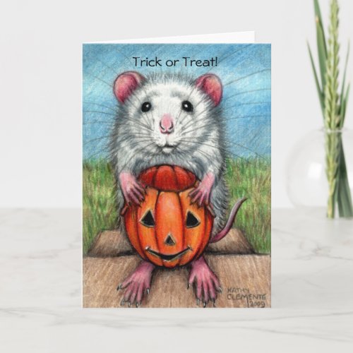 Rat Pumpkin Halloween Card Trick or Treat Card