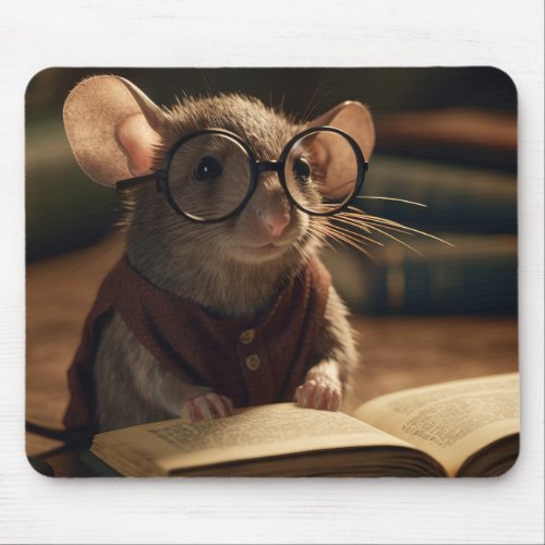 Rat reading a book mouse pad