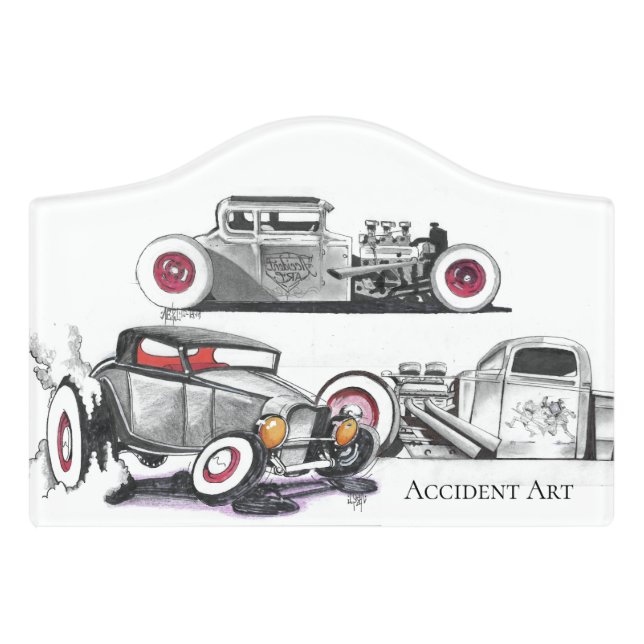 Rat Rod Drawings Door Sign (Small Crest Front)