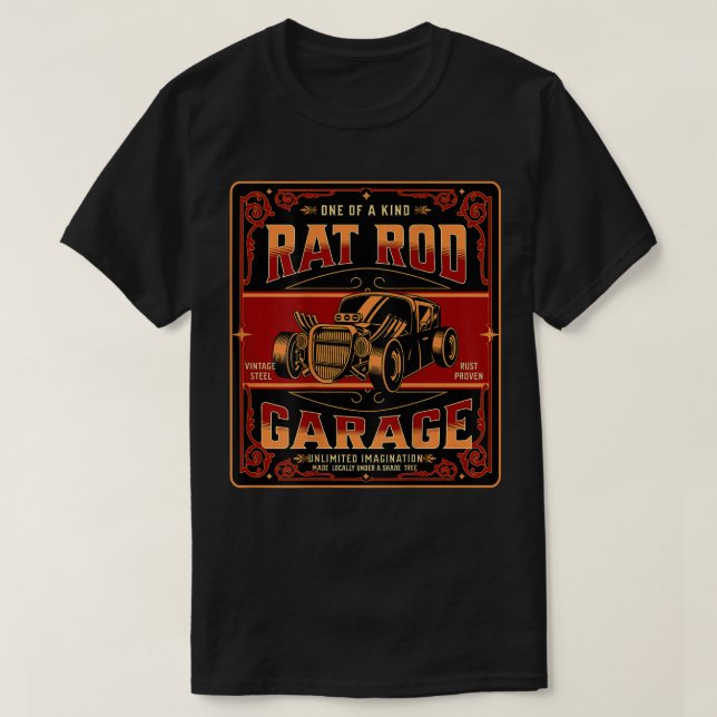 Rat Rod Garage Shade Tree Mechanic (Print On Back) T-Shirt (Design Front)