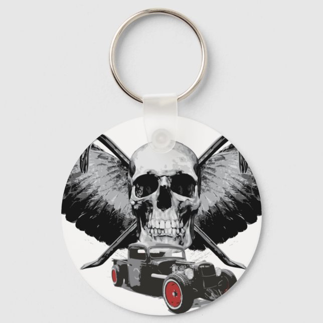 Rat Rod Skull & Crowbars Keychain (Front)