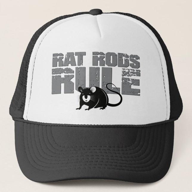 Rat Rods Rule Retro Classic Car Trucker Hat (Front)