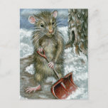 Rat Shoveling Snow Postcard at Zazzle