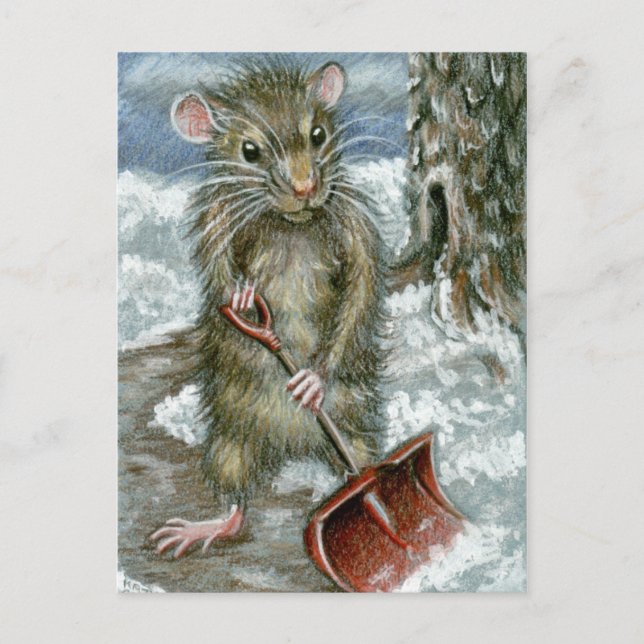 Rat shoveling snow Postcard (Front)